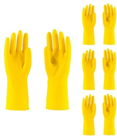 HOMESHOPA Household Rubber Gloves, Small 4 Pairs Yellow Cleaning Washing Up Gloves, Non Slip Kitchen Dishwashing Gloves with Cotton Lining, Flexible Long Sleeves Reusable Waterproof Latex Gloves