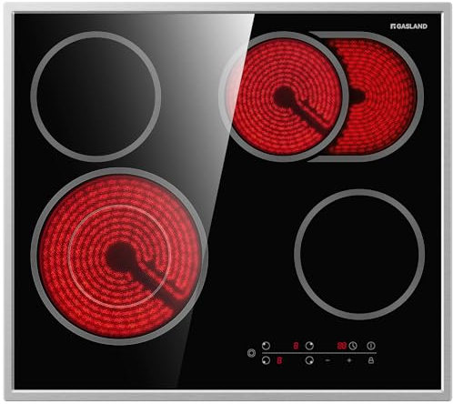 GASLAND CH604BF24B Placa Vitrocerámica independiente, placa de cocción empotrada de 60 cm con marco de acero inoxidable, 4 zonas de cocción, zona de cocción múltiple, control táctil, 6600 W