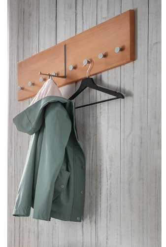 Lomadox Massivholz Buche Garderobenpaneel Wandgarderobe Garderobenleiste Kleiderhakenleiste 8 Kleiderhaken Metall 1 Klapphaken 80x22x2,5 cm