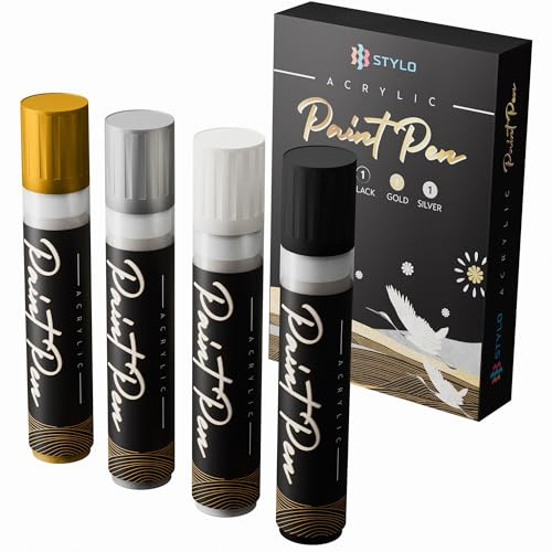 Stylo Pennarello Acrilico, confezione da 4 Graffiti Marker, 15 mm Pennarello Punta Grossa, Pennarelli Graffiti per etichettatura, segni, lavagne, dipinti all'aperto e artigianato fai da te