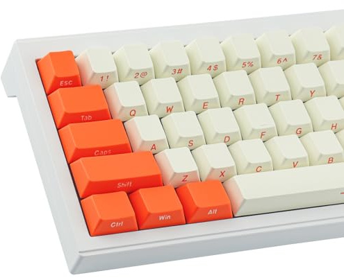 Tsungup Custom Keycaps 145 Tasten Tastenkappen ABS ISO Keycaps Seite gedruckt Keycap Set passen 60 Prozent Tastatur, kompatible Cherry MX Tasten für ISO Layout mechanische Tastatur (Orange & Creme)