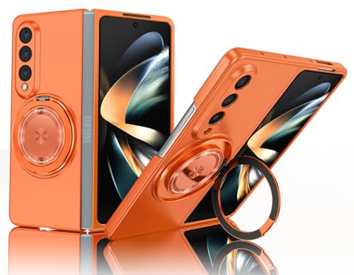 ZHOZEXIN Compatible con Samsung Galaxy Z Fold 4, soporte magnético de pie, resistente a los golpes, delgada, funda para teléfono móvil Samsung Galaxy Z Fold 4 5G (naranja)