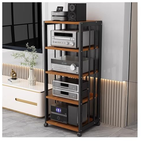 audio rack hifi regal 5-Räder-Audio-Video-Rack-Tower-Medien-Stereoschrank, Beweglicher Lautsprecherverstärker, CD-DVD-Plattenspielerständer, Komponenten-Aufbewahrungseinheit, Eck-Entertainment-Center-