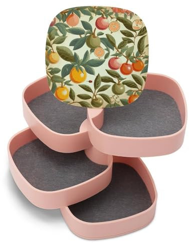 EKYOSHCZ Jewelry Organizers Plants And Fruits Rotatable Jewelry Boxes 4-Layer Earring Holder for Women Travel Jewelry Case Organizer Tray for Rings Bracelets Necklaces Earrings Gifts