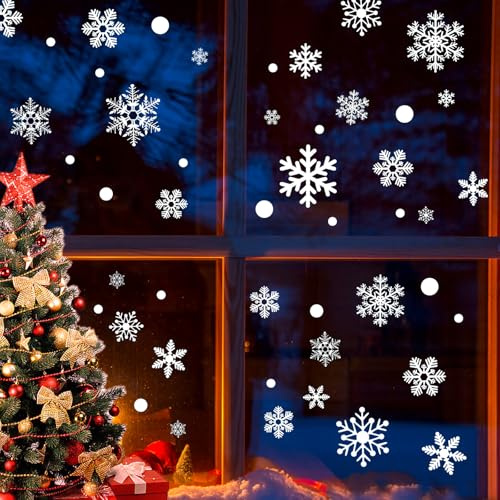 282 Stück Schneeflocken Fensterbilder - Selbstklebend, Wiederverwendbar für Winter - Fenstersticker für Fenster, Vitrine und Türen