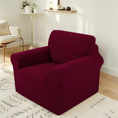 Luxshare Home Stretch Sofaüberzug waschbar Rutschfester Möbelschutz mit elastischem Bund & Schaumstoff Kratzfester Sofabezug für Kinder,Hunde und Haustiere(Chair/Burgundy)