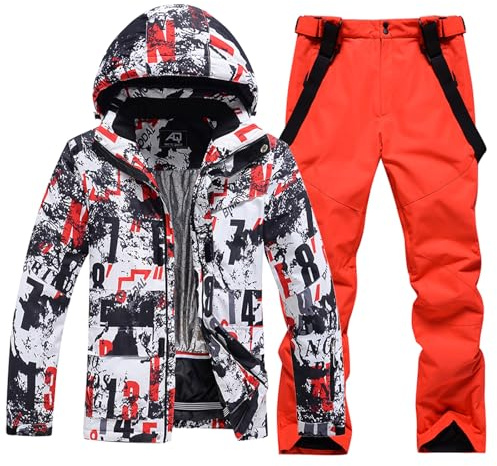 SnowElve Men's Ski Suits Jacket and Pants Set Insulated Waterproof Windproof Hooded Snow Coat Snowsuit for Winter Skiing(TY238-OR,XL)