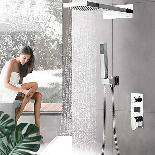 Unterputz Duscharmatur Komplettset, Edelstahl und Messing Wandmontage Duschamaturenset Duschkopf Regendusche Duschset mit Handbrause & Duschpaneel Duschsystem Ohne Armatur