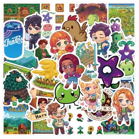 Stardew Valley Stickers, 50PCS Stardew Valley Poster Cartoon Stickers, Graffiti Colorful Waterproof Vinyl Aesthetic Decals for Laptop Skateboard Guitar
