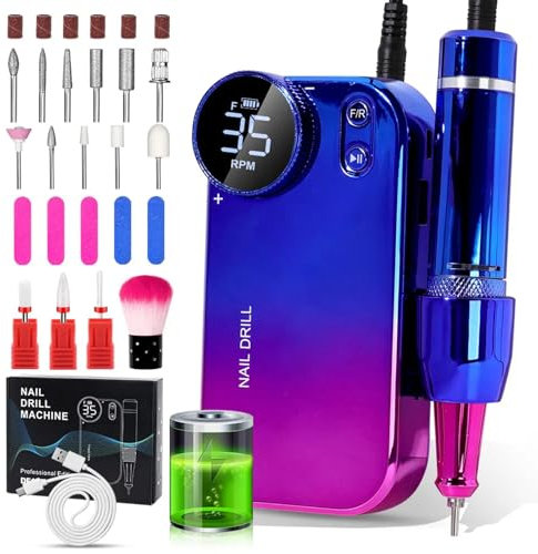 Boyuan Ponceuse Pour Ongles Professionnelle 35000RPM Pour Manucure Pédicure Electrique Portable Rechargeable Avec Affichage LCD Intelligent Pour Domicile/Salon, Retirer Vernis/Gel