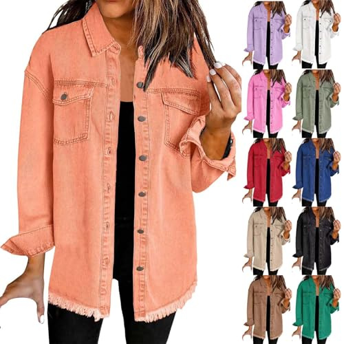 Camisa vaquera de manga larga para mujer, chaqueta vaquera con botones, blusa holgada, blusa larga holgada, moda hip hop Y2K, blusa vaquera retro con dobladillo de volantes, camiseta de manga larga,