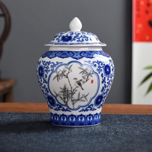 Vase décoratif en céramique Bleu et Blanc, Style Chinois, pour Gingembre, Vase Traditionnel Chinois Ancien, 9,5 x 13 cm,E-w9.5xh13cm