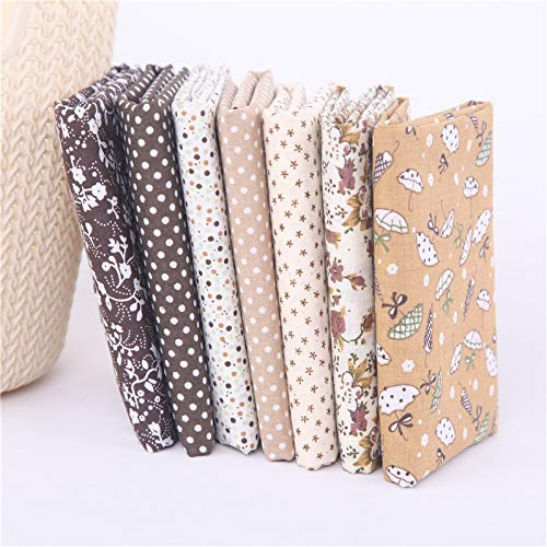 7 Stück Baumwollstoff Patchwork Stoffe 50 x 50cm Quadrate Baumwolle tuch DIY Handgefertigte DIY Stoffpaket zum Nähen mit vielfältiges Muster für Kleidung,Bettwäsche,Vorhänge,Tischdecken -Kaffee