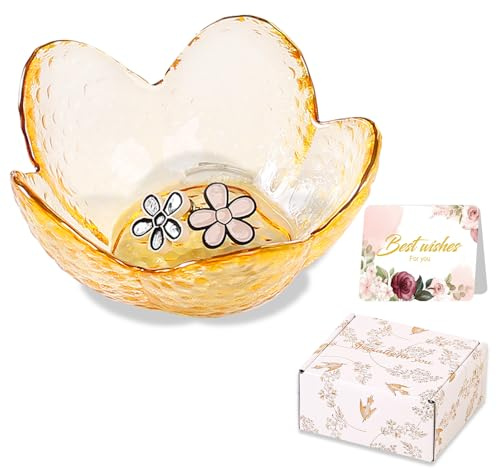 Piatto per anelli con fiore giallo, vassoio per gioielli in vetro, piccolo vassoio per gioielli, vassoio per anelli, carino, decorazione per la stanza, per comodino, bagno, casa, riscaldamento
