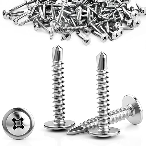 Sturiz 200pcs Self Tapping Screws Metal Drilling Wafer Head Screws M4.2x19mm 410 Stainless Steel Modified Truss Head Self Tapping Tek Screw for Sheet Metal Steel Aluminum Wood Plastics