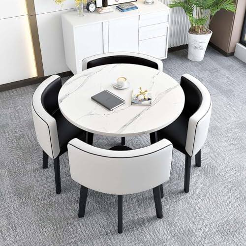 Runder Konferenztisch, 1 Tisch und 4 Stühle 5teiliges Set, Sitz Mit Weicher Rückenlehne, Moderne Möbel, Kaffeeküche, Platzsparende Möbel, Büro-Konferenztische,006,90 * 75cm/35.4 * 29.5in(WxH)