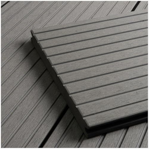 HORI WPC BPC Terrassendielen XXL Komplettset Massiv Diele 20x200mm pflegeleicht Terrassenbrett, inkl. Unterkonstruktion, Clips & Schrauben Fläche: 7 m² - 290 cm Dielenlänge - Grau