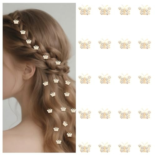 Bumlofa Fermagli per capelli a farfalla: 20 fermagli per capelli piccoli per ragazze – Ideale per trecce, acconciature e feste, elegante accessorio per capelli con strass