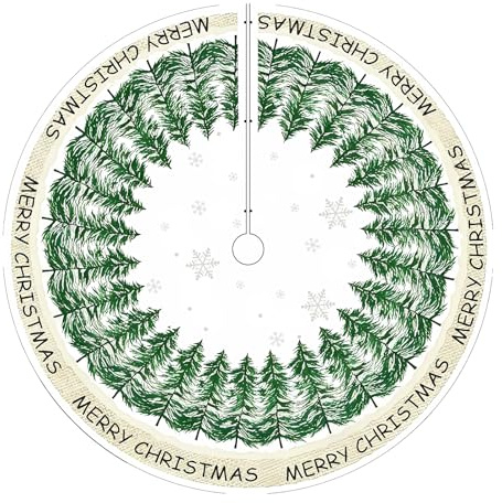 Jupe de Sapin de Noël, 120 cm Cache Pied Sapin de Noel avec Motif de Sapins et Flocons de Neige pour Fêtes de Noël et Vacances Vintage Decoration Noel Sapin (Vert)