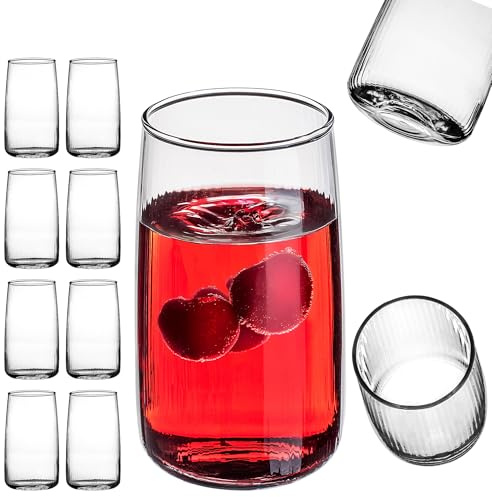 KADAX Mia Lot de 8 verres à eau, 480 ml, élégants, à structure rainurée, pour eau, jus, boissons gazeuses et cocktails, jus de fruits, cocktails