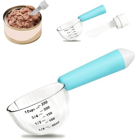 Aloxina Dog & Cat Food Scoop, 1-Cup Measuring Cup with Detachable Spoon