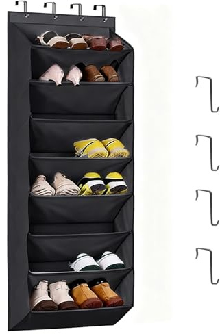 DAMIHAI Schuhregal Tür Hängend, Schuhregal Tür, Schuhorganizer Hängend mit 8 Tiefen Taschen, Schuhregal Hängend mit 4 Haken, Shuhregal Wand für Schuhe, Hut,Unterwäsche Im Schlafzimmer, Badezimmer