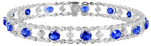 Calefee Armband Frauen Gold 585 Weißgold, Armband Damen mit Saphir 5.23ct und Diamant, Armbänder 20 cm Lang