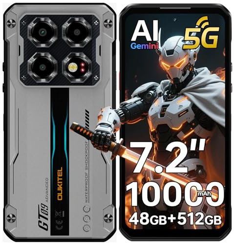 OUKITEL WP60 Rugged Smartphone 5G, 7.2 120HZ Display, 48GB RAM+512GB ROM/TF 2TB, 10000mAh/33W Mobile Phone, 108MP Camera, IP68/IP69K Waterproof Phone, NFC/OTG/GPS, 5G Dual SIM Android 15 Phones