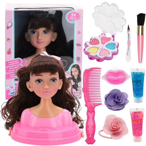 Poupée Maquillage Ensemble de Coiffure Amusant Sûr Tête en Plastique Kit de Maquillage pour Filles Coiffure Tête de Poupée Jouets (Genericixhw3g6n0f-200709ZB01-8)