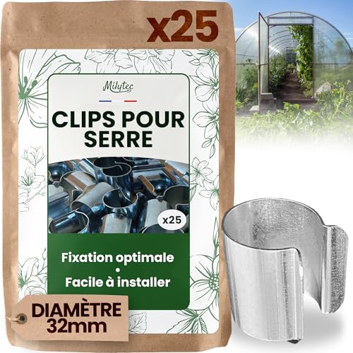 25 clip per serra diametro 32 mm in acciaio zincato, clip di fissaggio in metallo per telone da serra tunnel per giardino, protezione piantine e piantagioni, resistenza al vento e tempeste