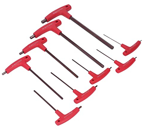 Gearwell Juego de llaves hexagonales, juego de llaves Allen con mango en T métrico de 9 piezas Juego de llaves hexagonales de acero S2 resistente a la corrosión para taller de