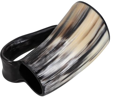 TOYZFRIENDY Chope à Boire en Corne Viking 200 Ml Petite Taille avec Fond en Corne Naturelle Gobelet Médiéval Réutilisable pour Bière et Vin, pour Fêtes, Oktoberfest et Usage Domestique