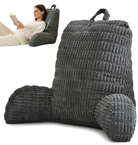 Exquilnova Reading Pillow for Bed Adult,Removable Cuddle Cushion,Lumbar Back Support Pillow with Pockets,Arm Support,Back Cushion for Adult Sitting in Bed,Sofa,Floor,Chair(Dark Grey)