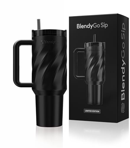 BlendyGo Sip Templock Isolierbecher mit Henkel & Strohhalm 900ml - Thermobecher Hält 6h Heiß & 12h Kalt - Kaffeebecher to go fürs Auto, Doppelwandiger Edelstahl Tumbler BPA-Frei (Schwarz)