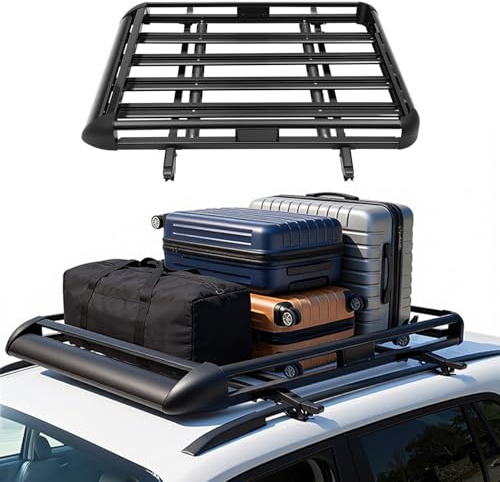 TONFEION Universal cesto portapacchi per il tettuccio dell'auto, portapacchi in alluminio fino a 68 kg, costruzione a due piani, portapacchi per SUV, 127x97 cm