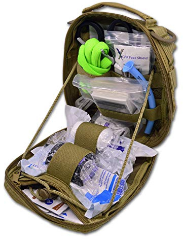 Lightning X Individual First Aid Trauma/Hemorrhage Control Kit in MOLLE IFAK Pouch Value Edition - TAN