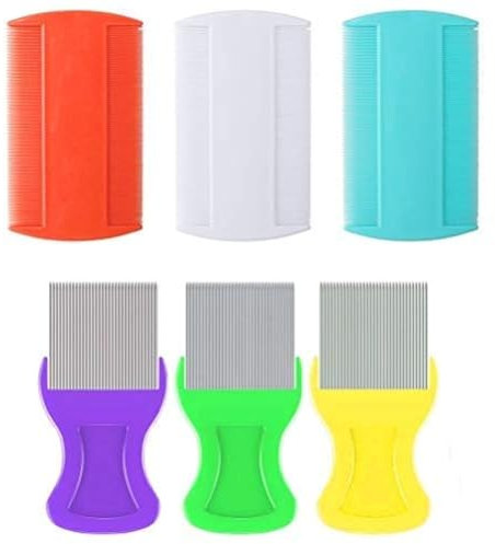 nuoshen 6 Pcs Lice Comb, Double Sided Plastic Hair Comb Metal Teeth Nit Combs Head Lice Treatment for Adults, Kids, Dogs, Cats