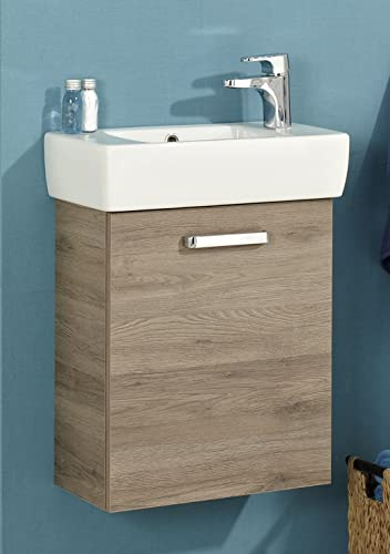 Pelipal Waschtischunterschrank Quickset 313 mit Keramik-Waschtisch in San Remo eiche terra Quer Nachbildung, 45 cm breit | Waschplatz mit 1 Tür