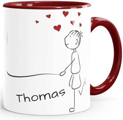 SpecialMe® Kaffee-Tasse mit Namen Liebes-Paar Strichmännchen Motiv personalisierbar Liebesgeschenke Valentinstag Weihnachten (1 Tasse) Inner-bordeaux Keramik-Tasse