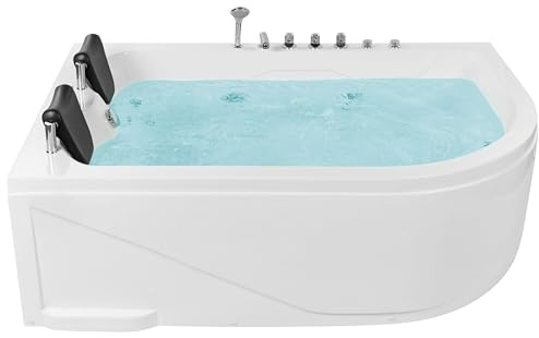 Baignoire Balnéo d'Angle à Droite en Acrylique avec Fonction Massante 2 Appui-têtes et Éclairage LED Votre Bain à Remous et SPA à Domicile Beliani