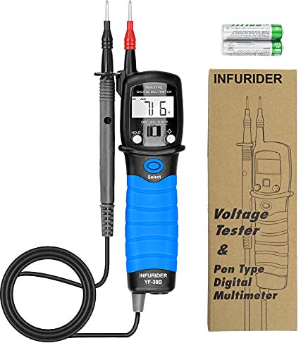 INFURIDER stylo multimètre à main YF-38B testeur de tension numérique voltmètre, multi-testeur tension DC/AC, résistance, test de diode et continuité buzzer-bleu