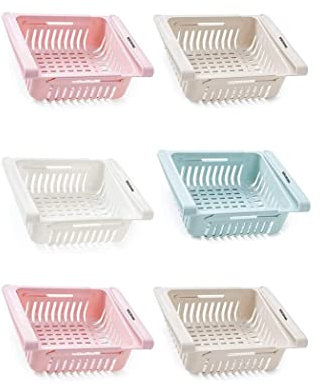 6 PEZZI CASSETTI PER FRIGORIFERI, CASSETTO SALVASPAZIO PER FRIGORIFERO, ORGANIZER PER CASSETTO PER FRIGORIFERO, CESTINO VASCHETTE A SCOMPARSA - DISCORAMA®