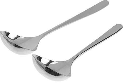Angoily Stainless Steel Spoon 2PCS Stainless Steel Ladle Serving Soup Ladle Gravy, and Short Handle Spoon Pan for Kitchen Cooking Soup Sauce (Silver) Scoop