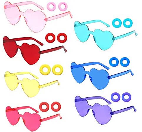 BOZILY Herz Brille Set Herz Sonnenbrille Partybrille Sommer UV Retro Randlos Gläser Brille für Fasching Geburtstagsfeier Kleid Zubehör Foto Requisiten