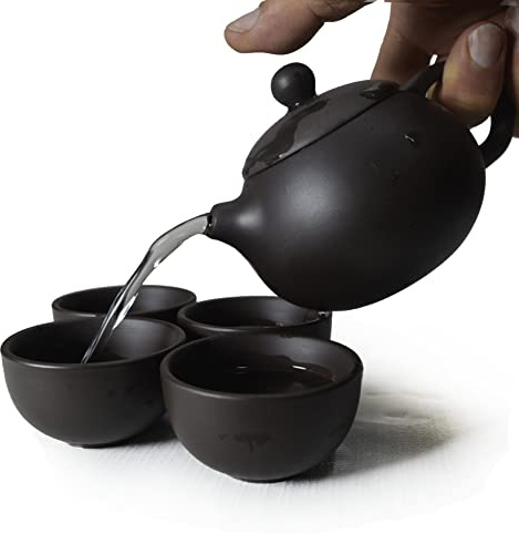 Teekanne, chinesisches Zisha, XIshi, Beauty-Stil, Set mit 1 Töpfen, 4 Tassen, 50 ml, Gongfu-Tee-Werkzeug, Schwarz