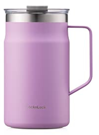LocknLock Metro Becher Premium 18/8 Edelstahl, doppelwandig, isoliert, mit Griff, perfekt für Tisch mit Deckel, Lavendel, 590 ml