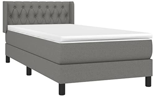 vidaXL Boxspringbett mit Matratze Dunkelgrau 90x200 cm Stoff