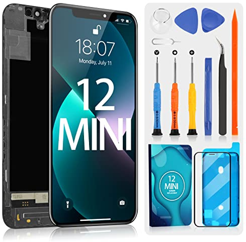 pour iPhone 12 Mini Écran, LCD Display pour iPhone 12mini 5,8 Ecran Remplacement Tactile Digitizer Assembly pour iPhone12 Mini A2176 A2398 A2400 A2399 avec Kit De Réparation et Protecteur D'écran