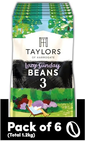 Taylors of Harrogate Lazy Sunday Coffee Beans 200 g (6-Pack) | 6 Packs of 200 g, Roast 3, Bright & Citrussy Speciality Blend, 100% Arabica Coffee Beans