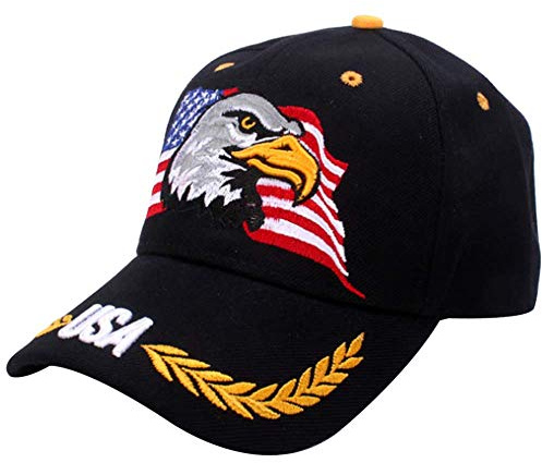Kangqifen Herren Damen USA Flagge Adler Weizenohr Stickerei Baseball Caps Kappe Mütze mit Klettverschluss